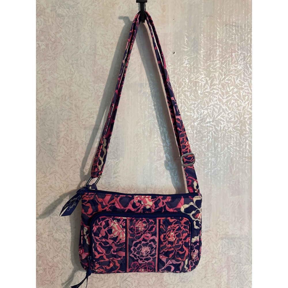 Vera Bradley Crossbody Bag Pink Purple Floral Quilted Cotton Adjustable Strap